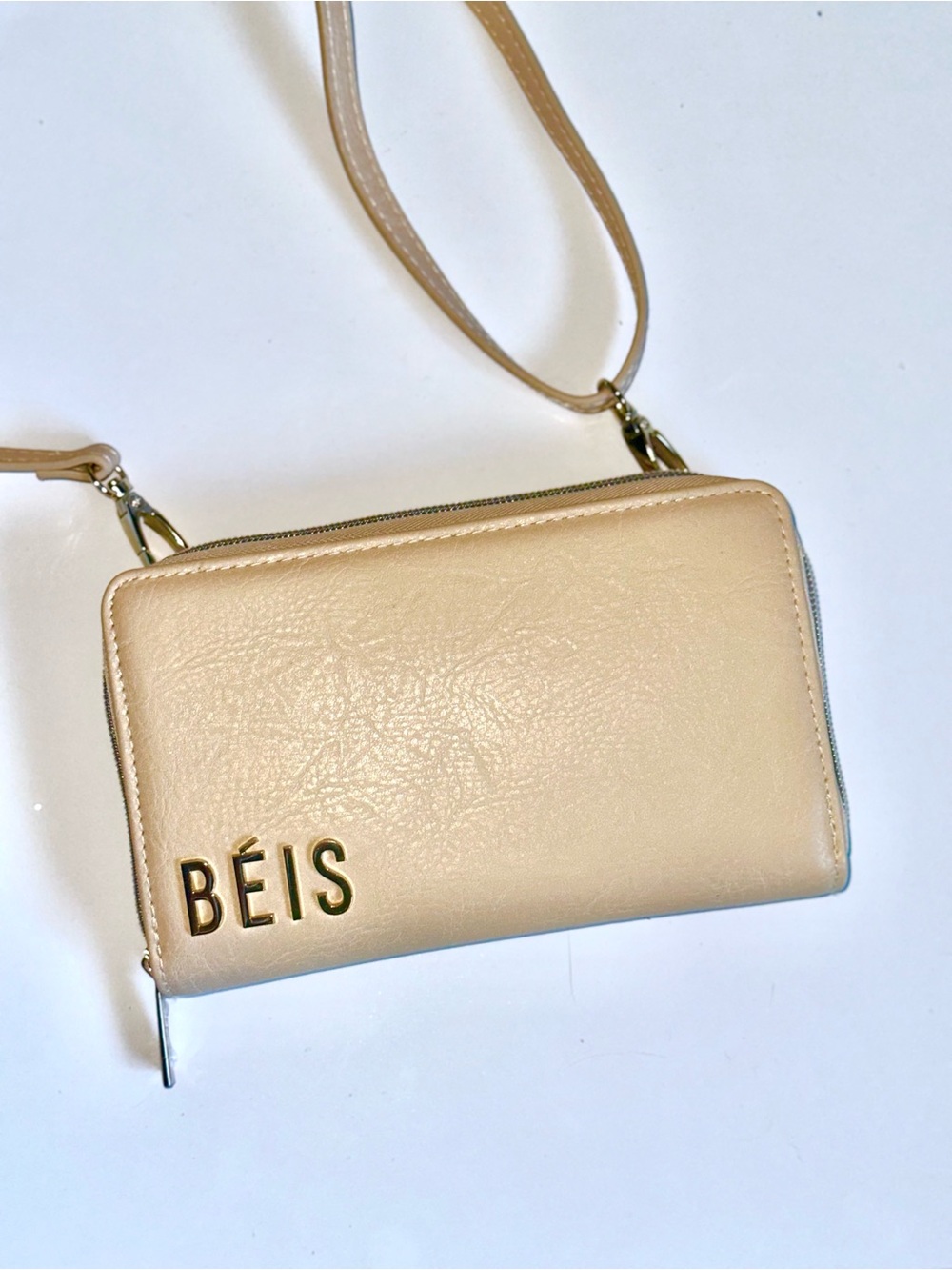 BEIS Cream Cross Body Travel Wallet with Stylus Pen and Detachable Wrist Strap